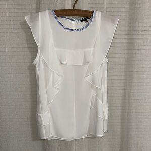 RW&CO L White Seersucker Trim Sleeveless Sheet Ruffle Shell Top
